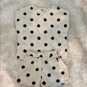 Trendy Polka Dot Girl Outfit Set - Black and Cream 5-6